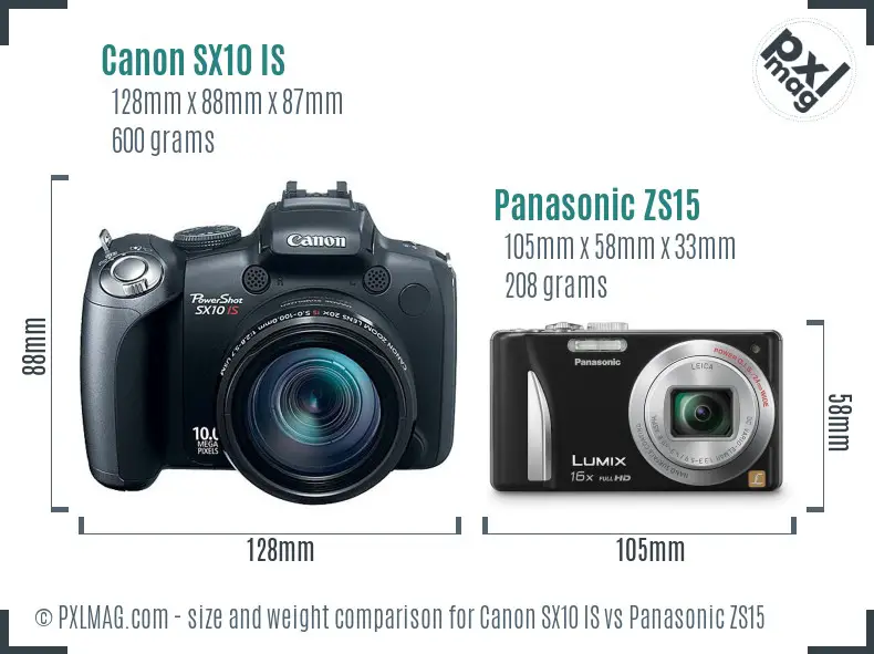 Canon SX10 IS vs Panasonic ZS15 size comparison