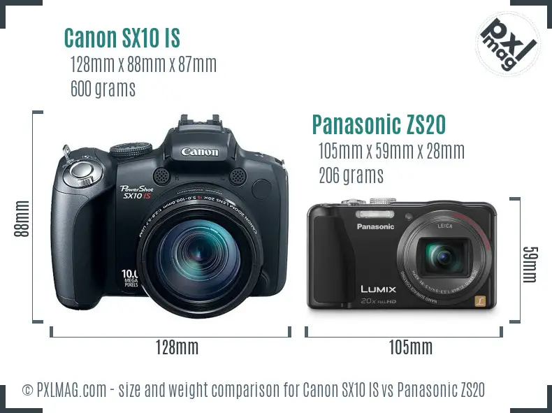 Canon SX10 IS vs Panasonic ZS20 size comparison