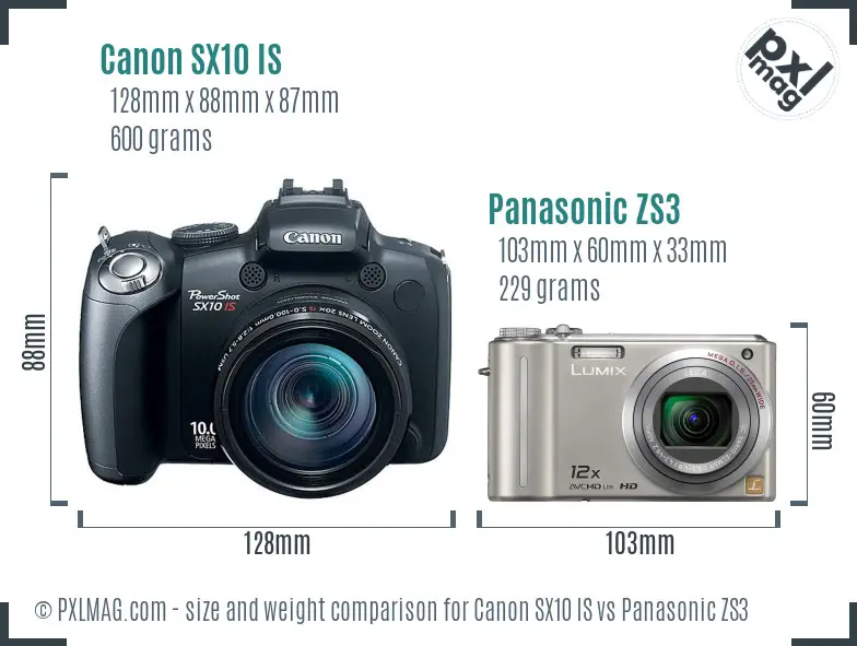 Canon SX10 IS vs Panasonic ZS3 size comparison
