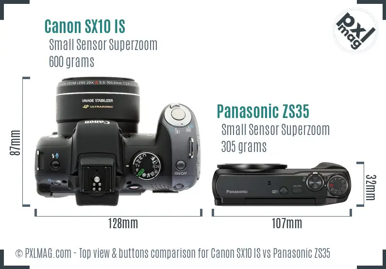 Canon SX10 IS vs Panasonic ZS35 top view buttons comparison