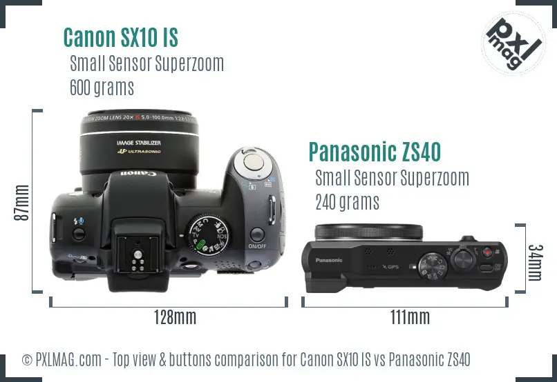 Canon SX10 IS vs Panasonic ZS40 top view buttons comparison