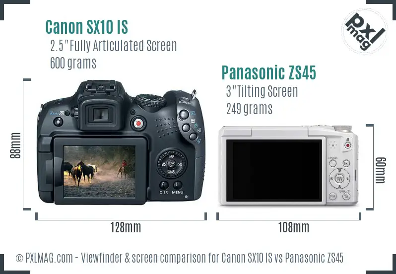 Canon SX10 IS vs Panasonic ZS45 Screen and Viewfinder comparison