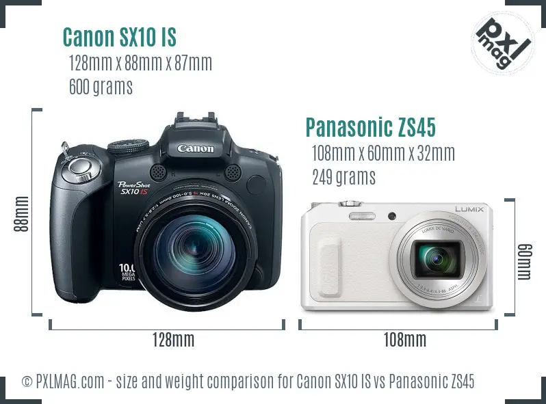 Canon SX10 IS vs Panasonic ZS45 size comparison