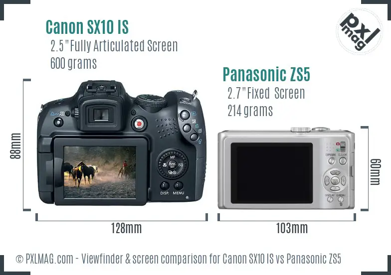 Canon SX10 IS vs Panasonic ZS5 Screen and Viewfinder comparison Canon SX10 IS vs Panasonic ZS5 Screen and Viewfinder comparison