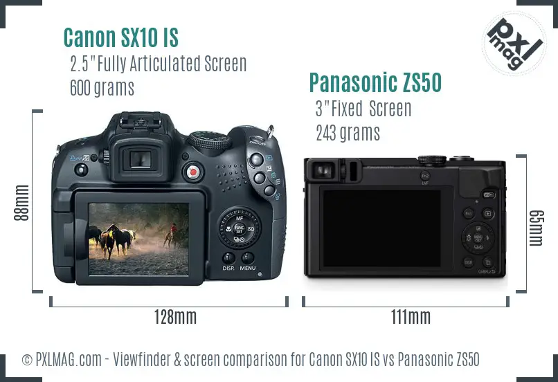 Canon SX10 IS vs Panasonic ZS50 Screen and Viewfinder comparison
