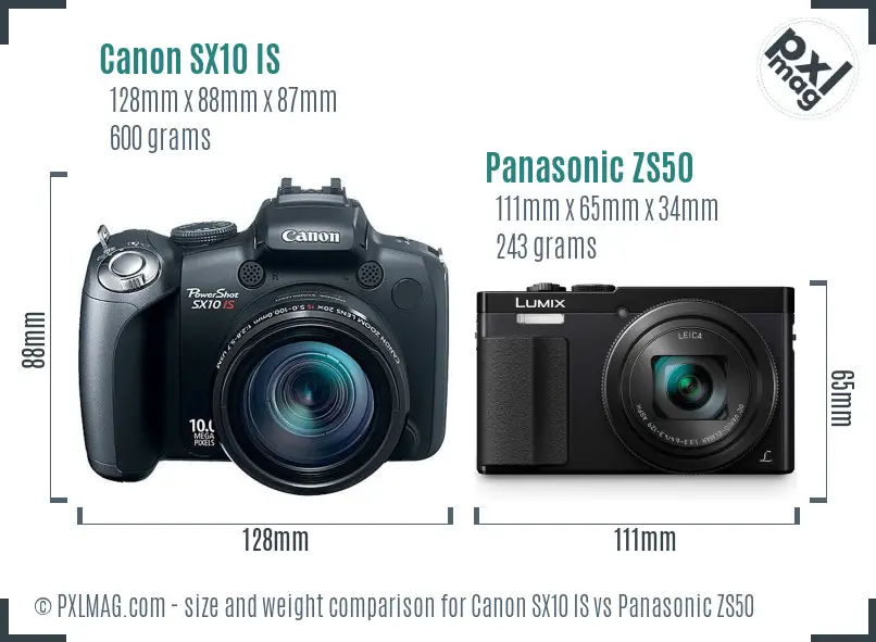 Canon SX10 IS vs Panasonic ZS50 size comparison