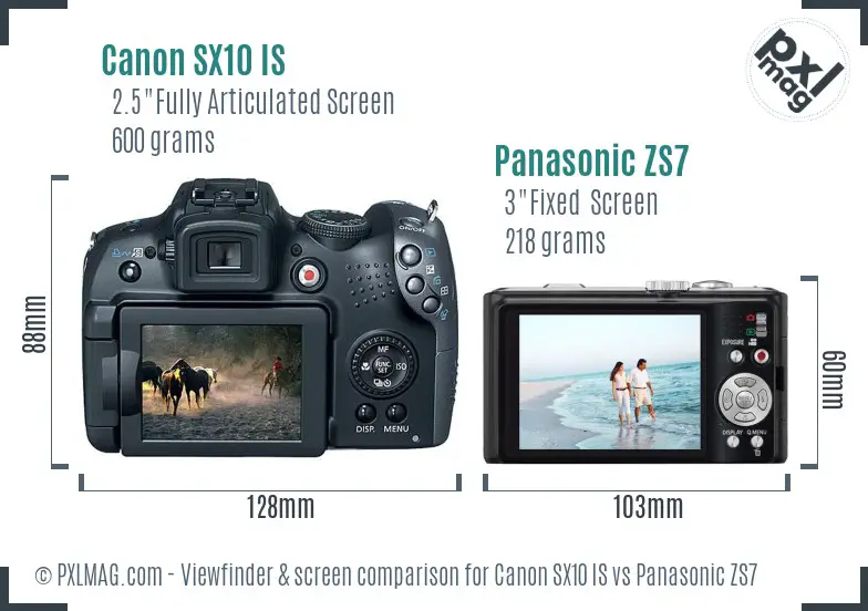 Canon SX10 IS vs Panasonic ZS7 Screen and Viewfinder comparison
