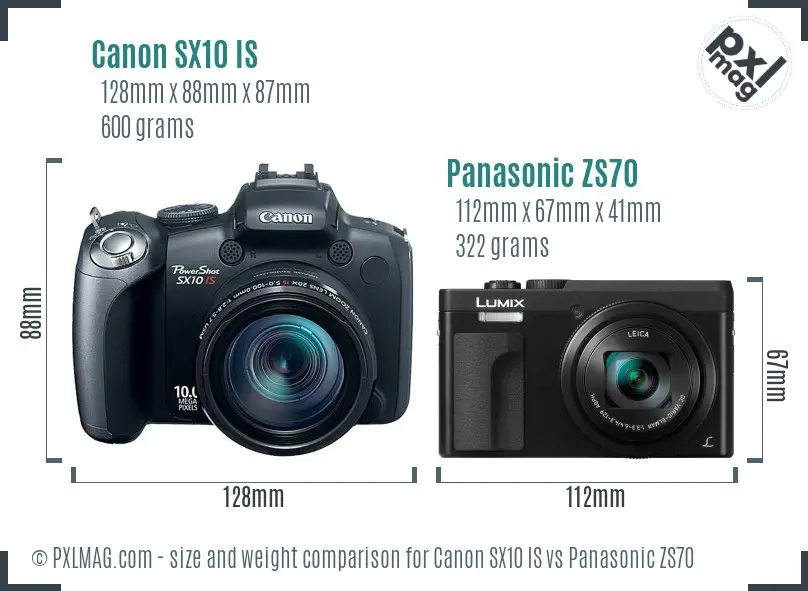 Canon SX10 IS vs Panasonic ZS70 size comparison