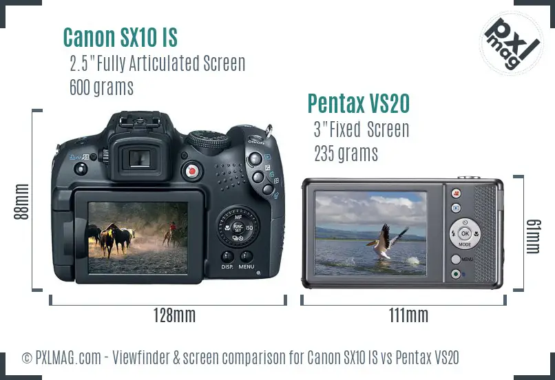 Canon SX10 IS vs Pentax VS20 Screen and Viewfinder comparison