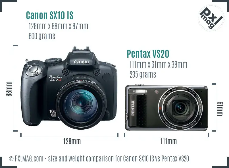 Canon SX10 IS vs Pentax VS20 size comparison