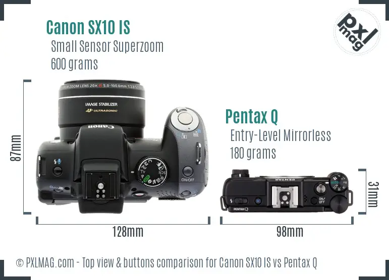 Canon SX10 IS vs Pentax Q top view buttons comparison