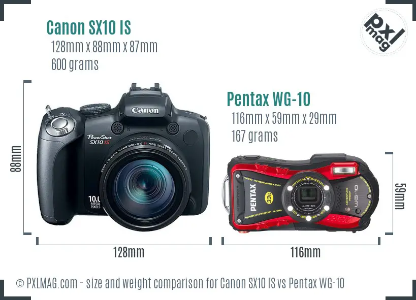 Canon SX10 IS vs Pentax WG-10 size comparison Canon SX10 IS vs Pentax WG-10 size comparison