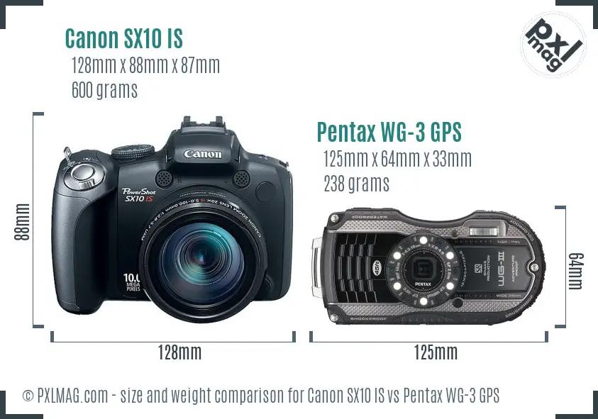 Canon SX10 IS vs Pentax WG-3 GPS size comparison