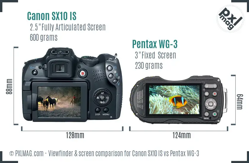 Canon SX10 IS vs Pentax WG-3 Screen and Viewfinder comparison