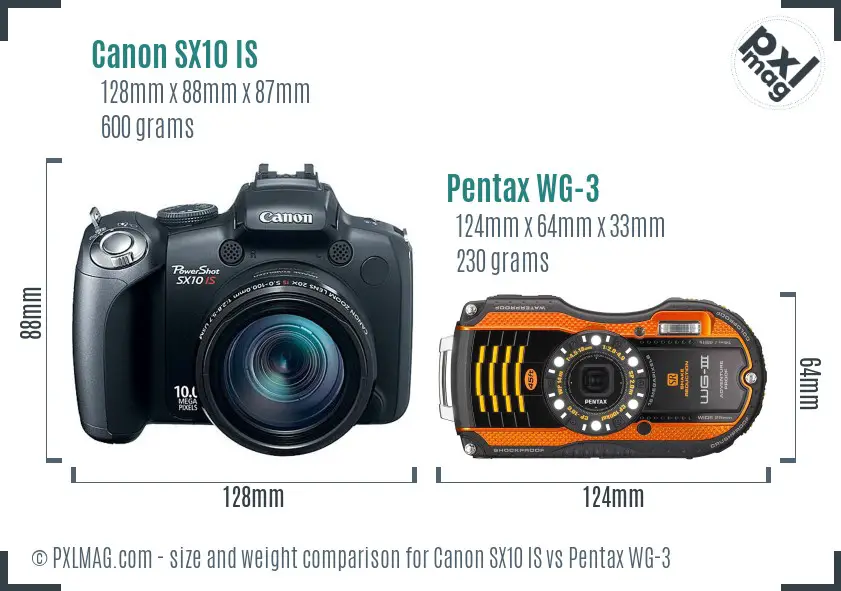 Canon SX10 IS vs Pentax WG-3 size comparison