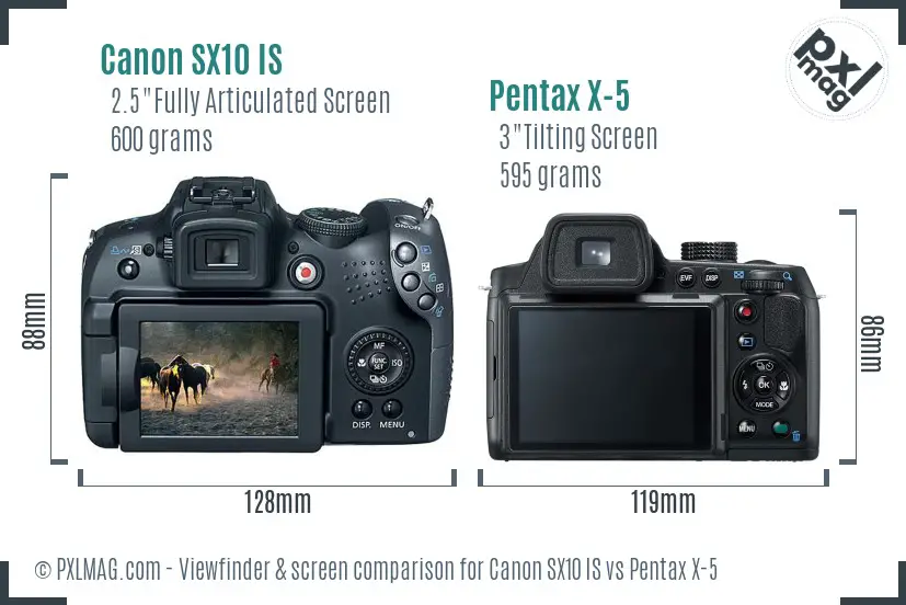 Canon SX10 IS vs Pentax X-5 Screen and Viewfinder comparison