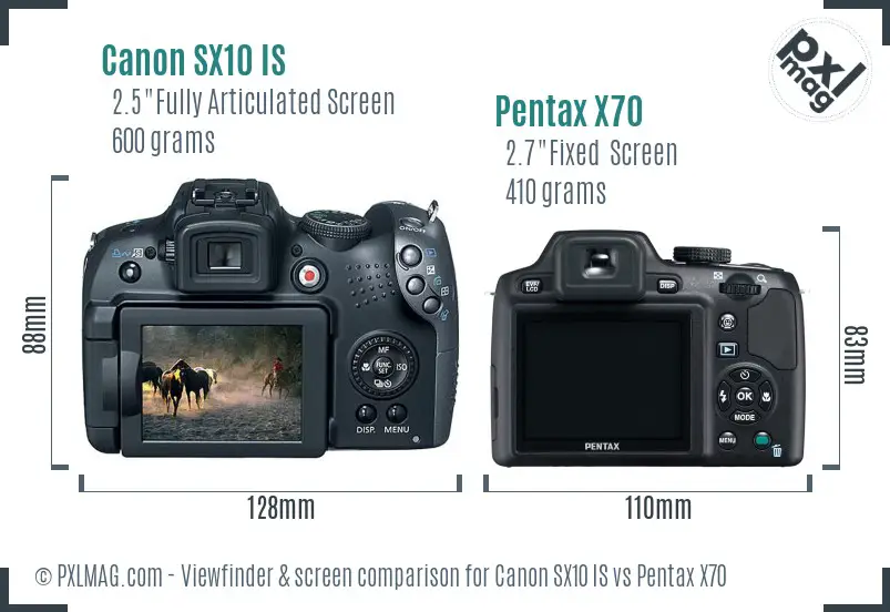 Canon SX10 IS vs Pentax X70 Screen and Viewfinder comparison