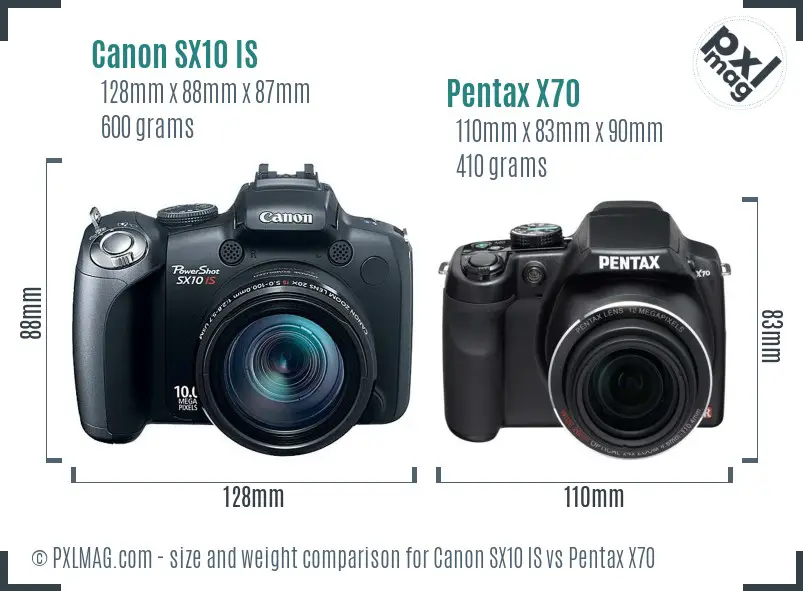 Canon SX10 IS vs Pentax X70 size comparison