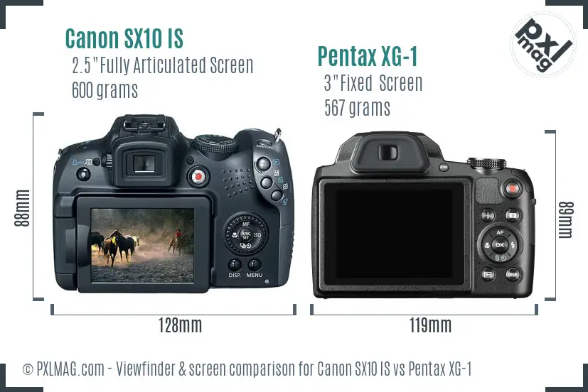 Canon SX10 IS vs Pentax XG-1 Screen and Viewfinder comparison