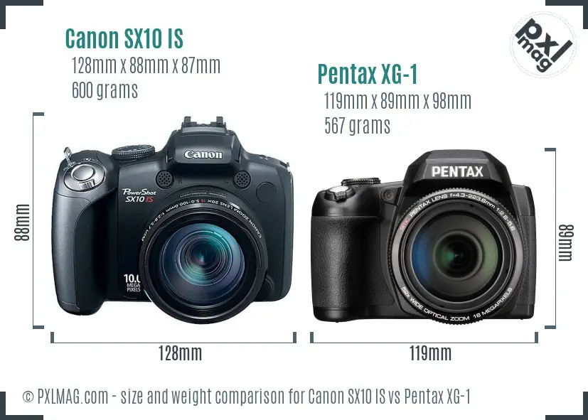 Canon SX10 IS vs Pentax XG-1 size comparison