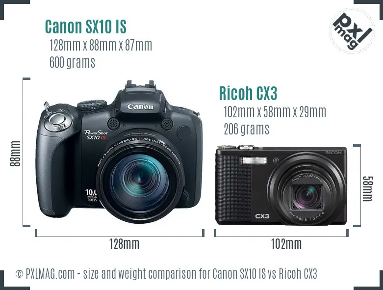 Canon SX10 IS vs Ricoh CX3 size comparison Canon SX10 IS vs Ricoh CX3 size comparison