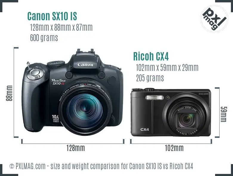 Canon SX10 IS vs Ricoh CX4 size comparison Canon SX10 IS vs Ricoh CX4 size comparison