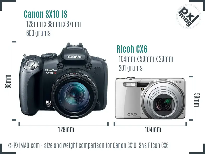 Canon SX10 IS vs Ricoh CX6 size comparison