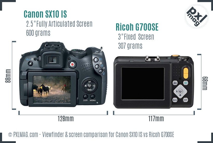Canon SX10 IS vs Ricoh G700SE Screen and Viewfinder comparison