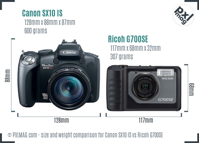 Canon SX10 IS vs Ricoh G700SE size comparison