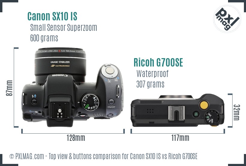 Canon SX10 IS vs Ricoh G700SE top view buttons comparison