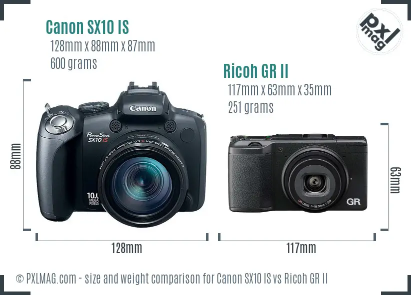 Canon SX10 IS vs Ricoh GR II size comparison