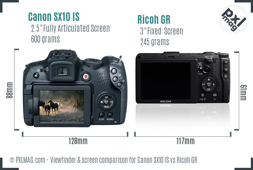 Canon SX10 IS vs Ricoh GR Screen and Viewfinder comparison