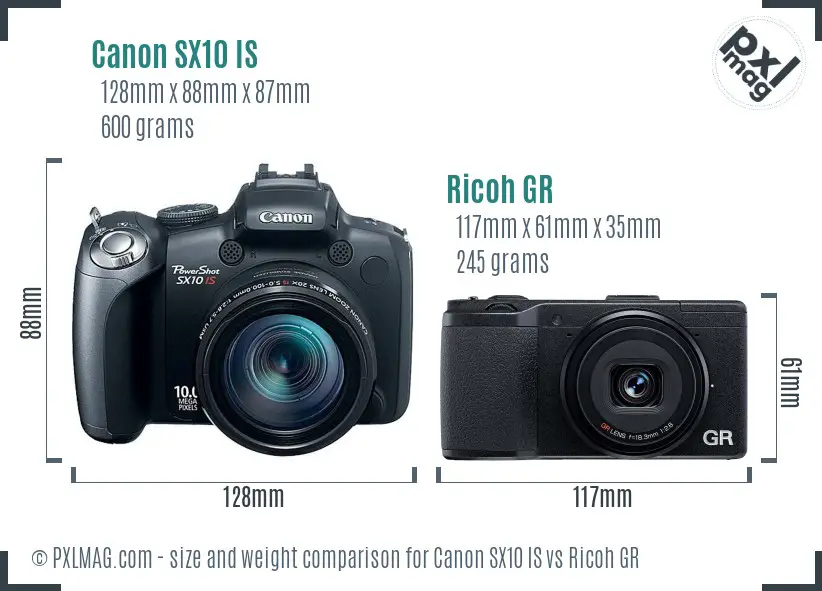 Canon SX10 IS vs Ricoh GR size comparison