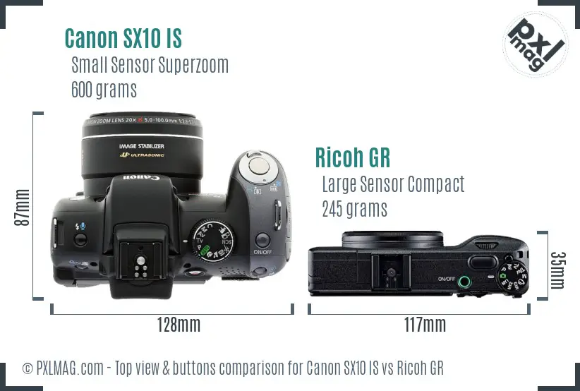 Canon SX10 IS vs Ricoh GR top view buttons comparison