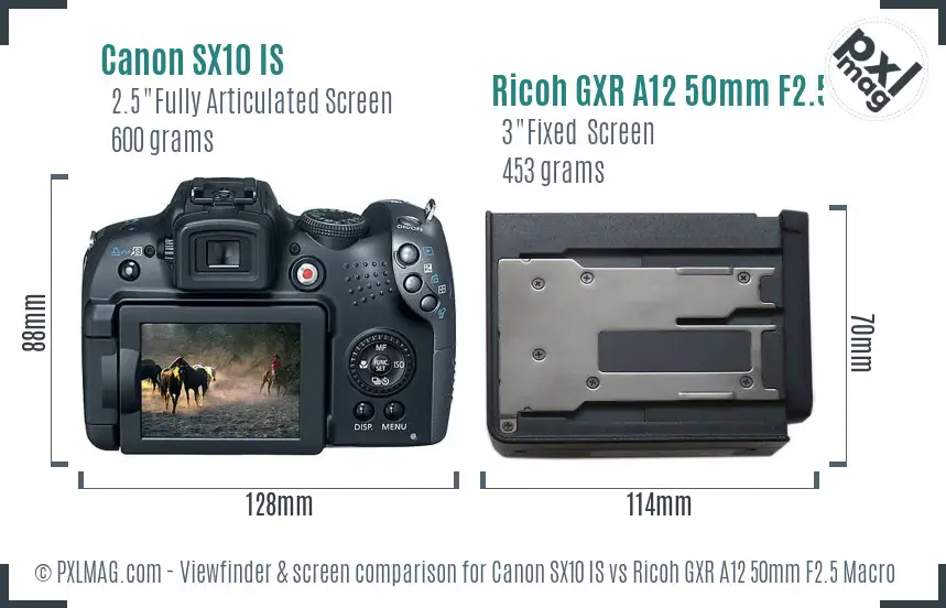 Canon SX10 IS vs Ricoh GXR A12 50mm F2.5 Macro Screen and Viewfinder comparison Canon SX10 IS vs Ricoh GXR A12 50mm F2.5 Macro Screen and Viewfinder comparison