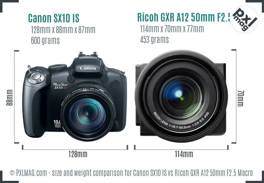 Canon SX10 IS vs Ricoh GXR A12 50mm F2.5 Macro size comparison Canon SX10 IS vs Ricoh GXR A12 50mm F2.5 Macro size comparison