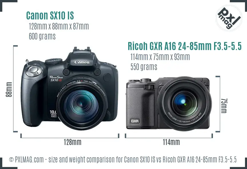 Canon SX10 IS vs Ricoh GXR A16 24-85mm F3.5-5.5 size comparison