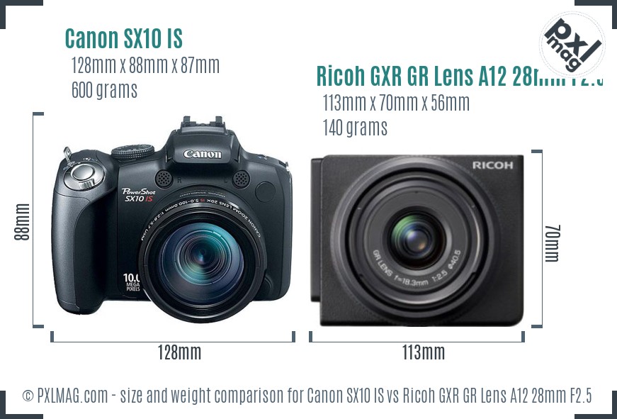 Canon SX10 IS vs Ricoh GXR GR Lens A12 28mm F2.5 size comparison