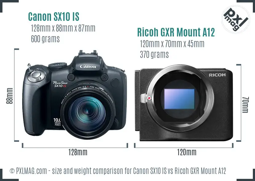 Canon SX10 IS vs Ricoh GXR Mount A12 size comparison