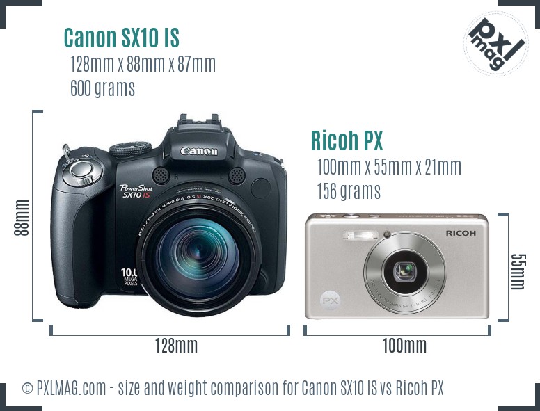 Canon SX10 IS vs Ricoh PX size comparison