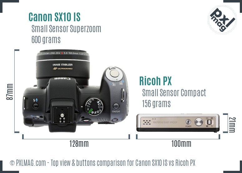 Canon SX10 IS vs Ricoh PX top view buttons comparison