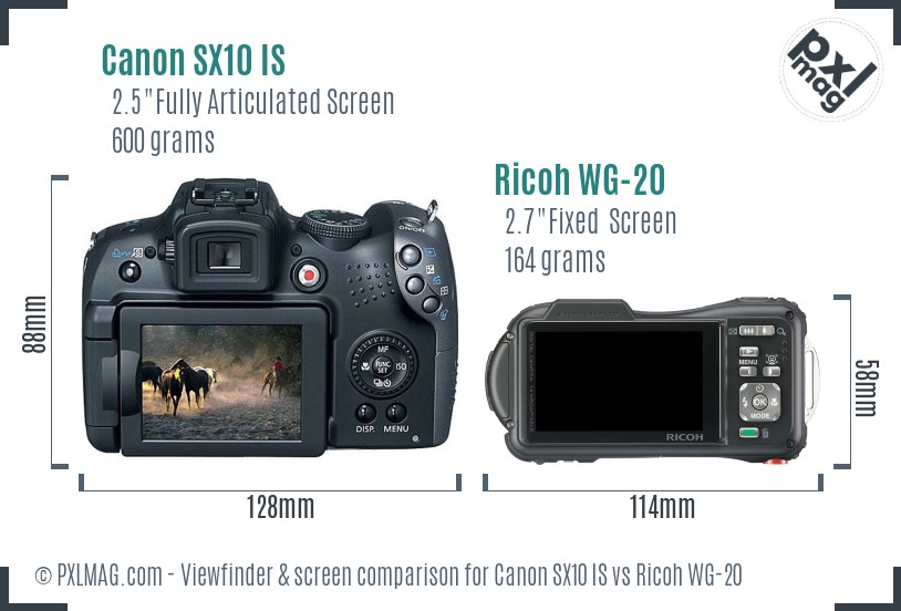 Canon SX10 IS vs Ricoh WG-20 Screen and Viewfinder comparison