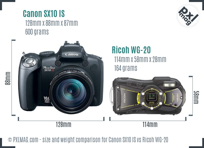 Canon SX10 IS vs Ricoh WG-20 size comparison Canon SX10 IS vs Ricoh WG-20 size comparison