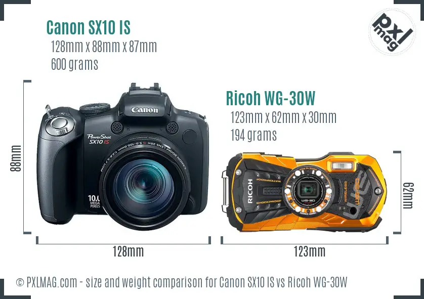 Canon SX10 IS vs Ricoh WG-30W size comparison