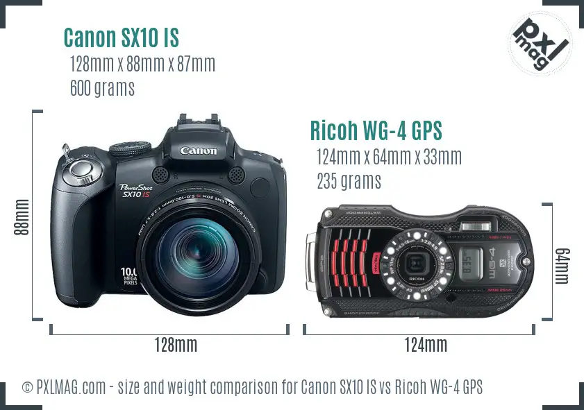 Canon SX10 IS vs Ricoh WG-4 GPS size comparison Canon SX10 IS vs Ricoh WG-4 GPS size comparison