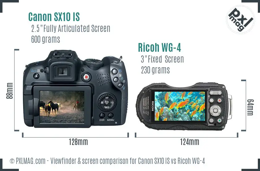 Canon SX10 IS vs Ricoh WG-4 Screen and Viewfinder comparison