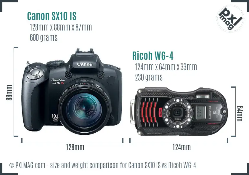 Canon SX10 IS vs Ricoh WG-4 size comparison