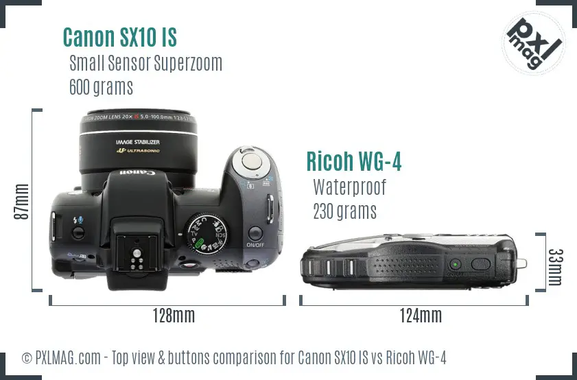 Canon SX10 IS vs Ricoh WG-4 top view buttons comparison