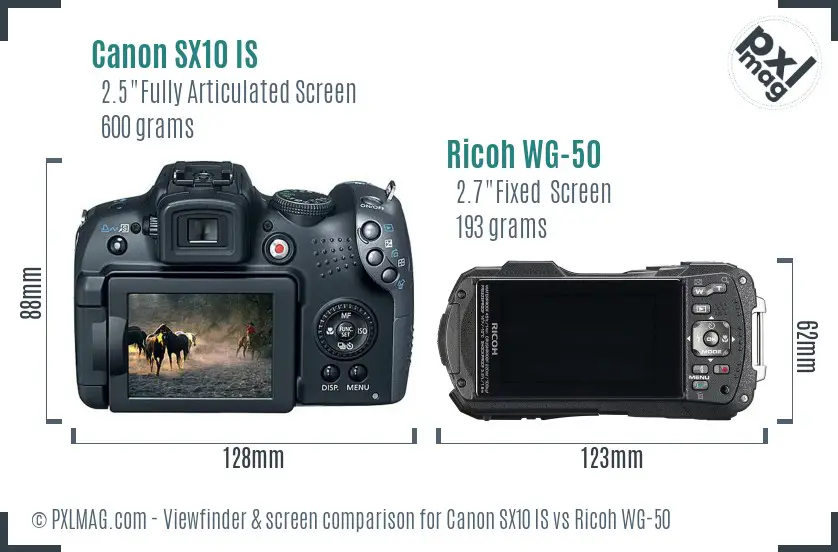 Canon SX10 IS vs Ricoh WG-50 Screen and Viewfinder comparison