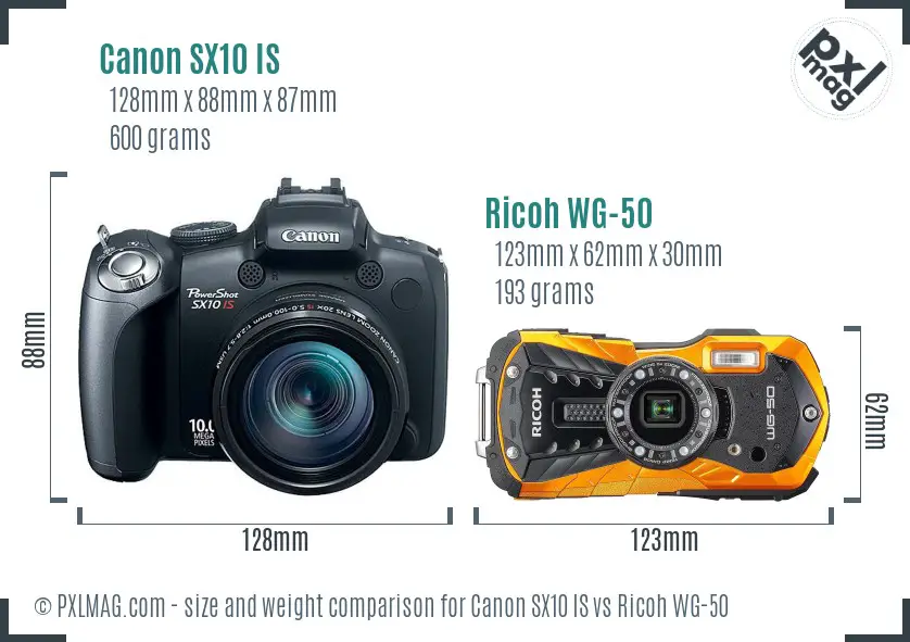 Canon SX10 IS vs Ricoh WG-50 size comparison